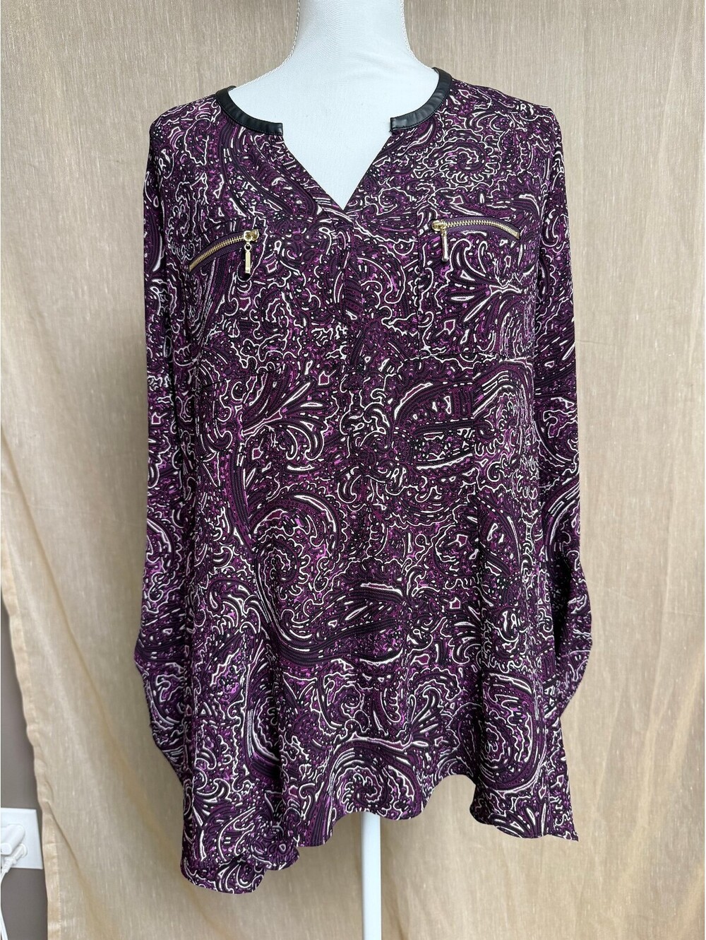 Rafaella Purple & Black Paisley Blouse- L